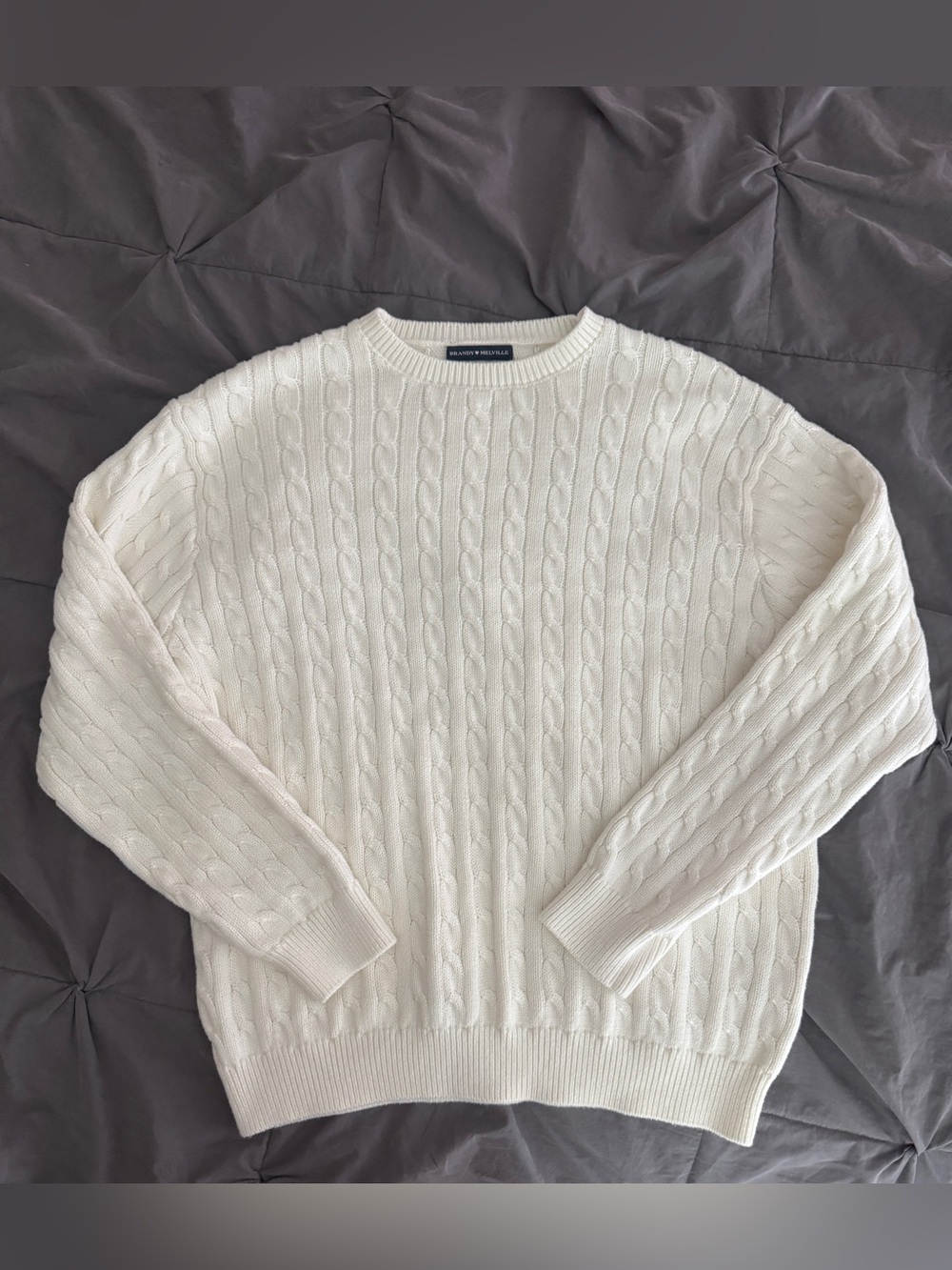 Brandy Melville Women’s M/L White Cable Knit Crewneck Sweater🤍